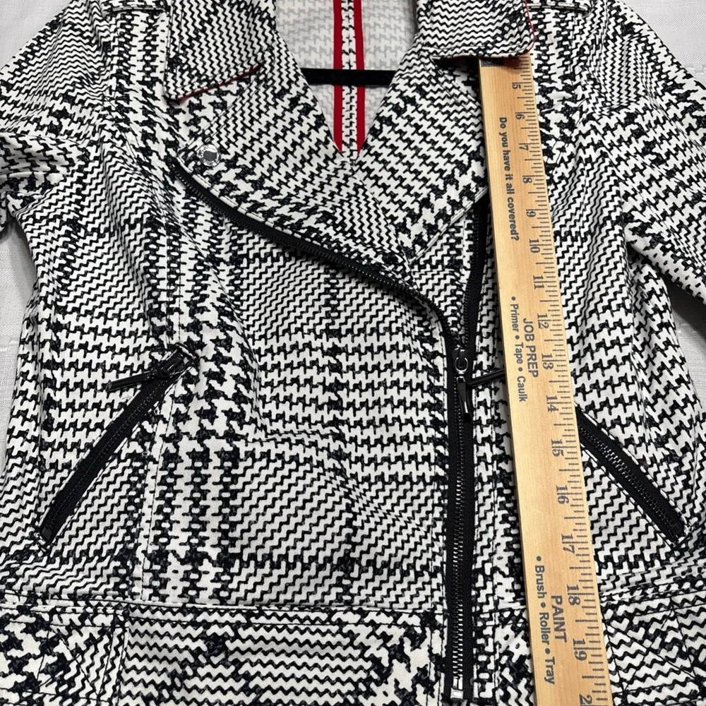 White House Black Market Blazer Jacket Houndstooth Zip Up Shoulder Pads-Size 6 - Picture 4 of 5